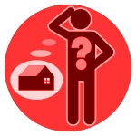 Person with Question Mark and Think Bubble Containing a House Icon