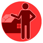 Person and House with Damaged Roof Icon